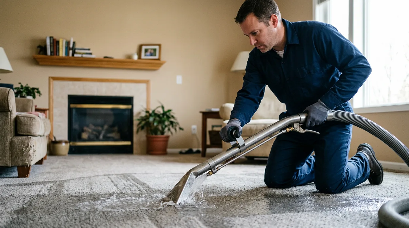 Water damage restoration technician working near Hinckley, IL